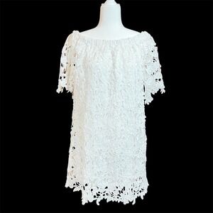 Boston Proper Dress M White Lace Overlay Eyelet Bridal‎ Wedding Off Shoulder